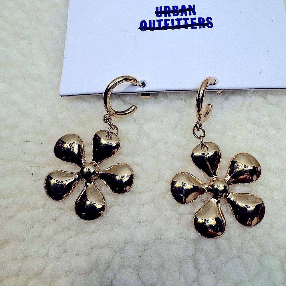 Urban Outfitters Gold Flower Earrings, New with Tags